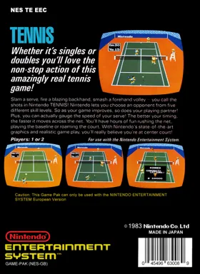 Tennis (Europe) box cover back